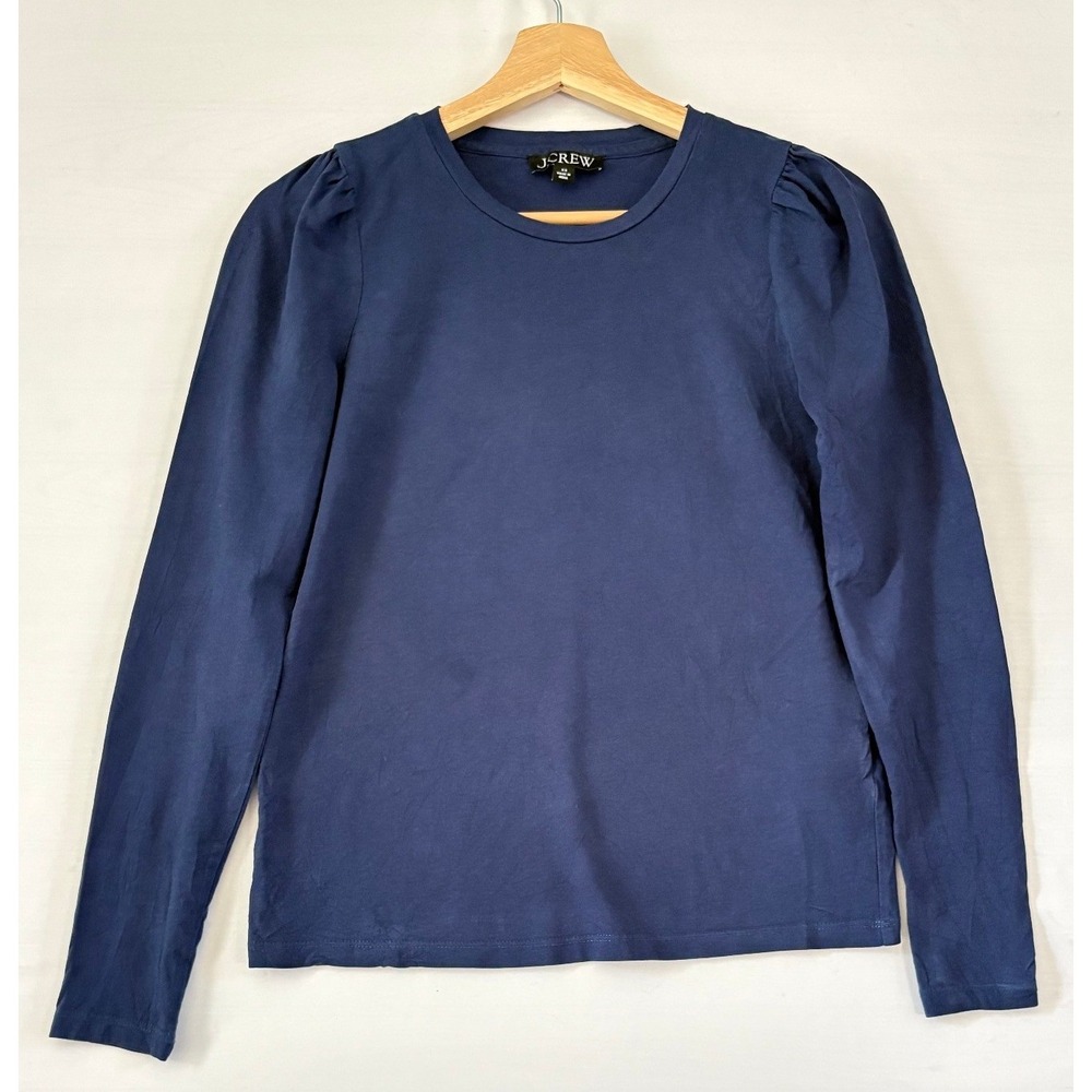 J.Crew Womens Navy Blue Puff Sleeve Long Sleeveโ Crewneck T-Shirt Top XS